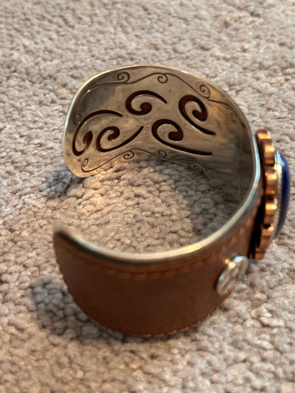 Rare Brighton Boho Flower Cuff Bracelet 💙 Leather, Copper, Blue Sodalite Stone - Picture 6 of 15